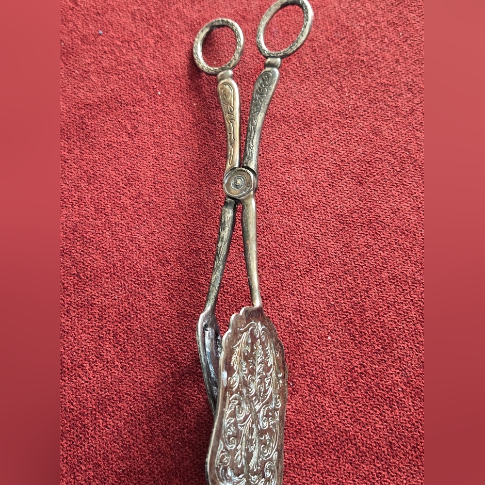 Vintage Ornate Victorian Silver Plate Cake Scissor Tongs Pastry Server